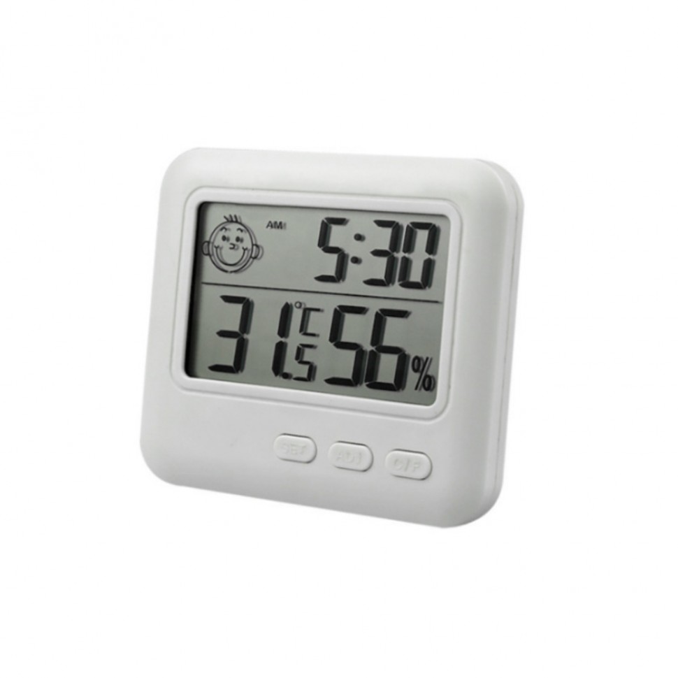 Термометр-гигрометр с часами, будильником и смайликом (*)